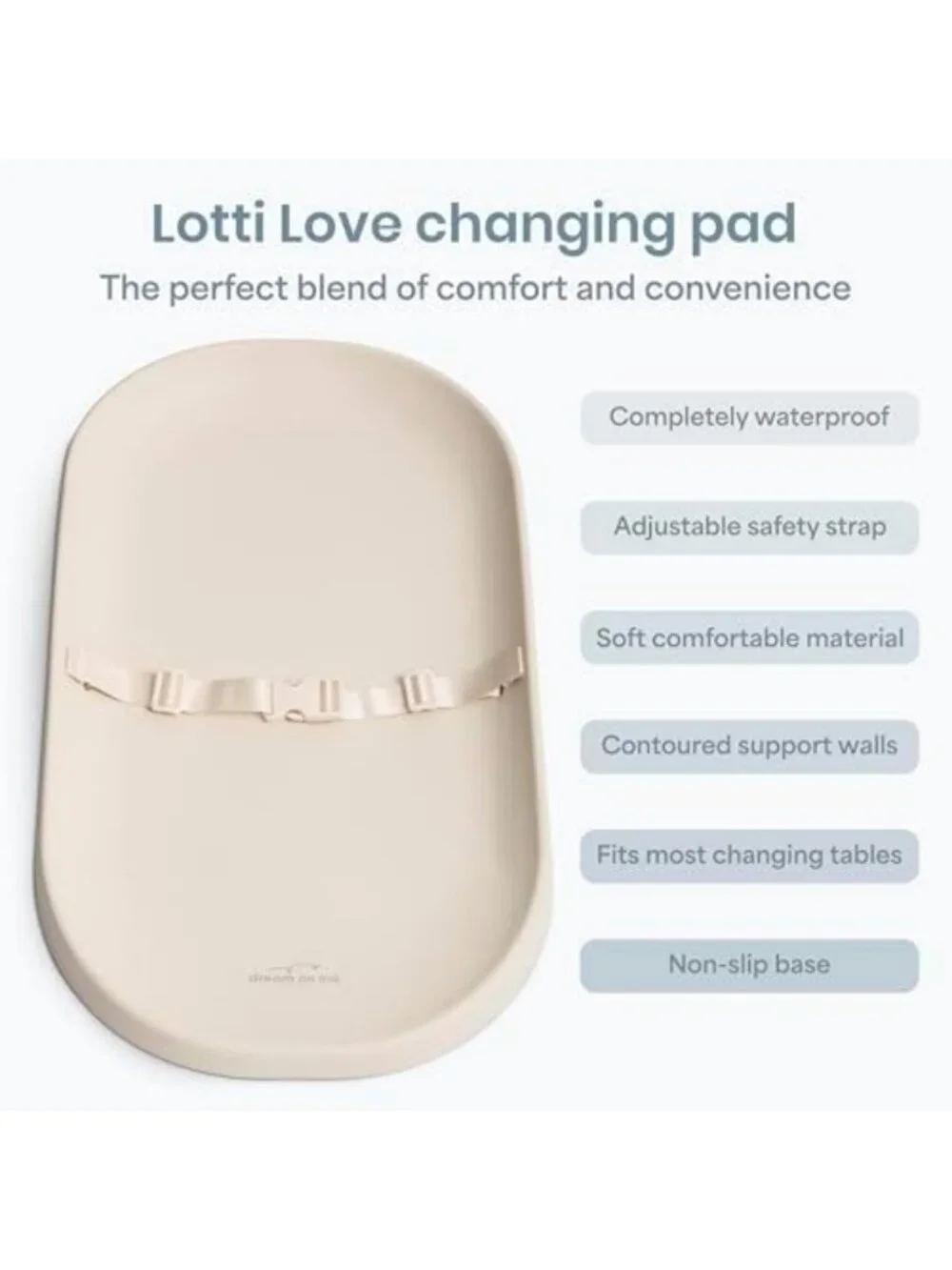 Waterproof Contoured Baby Changing Pad with Safety Strap & Soft Wipe-Clean